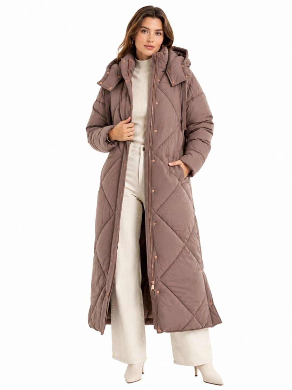 Avec Les Filles Women’s XL Umber Hooded Maxi Puffer Coat Long Thermal